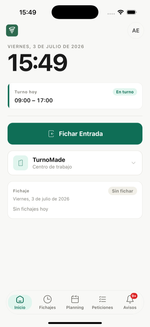 App TurnoMade — Inicio y fichaje